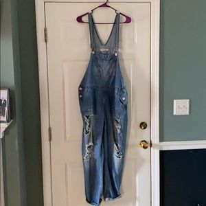 Women’s distressed overalls